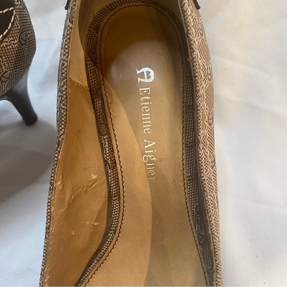Etienne Aigner Peep Toe Brown Heels Pumps Size 6.5 - Picture 12 of 13